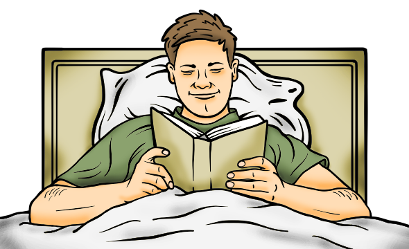 Illustration of content man reading in bed